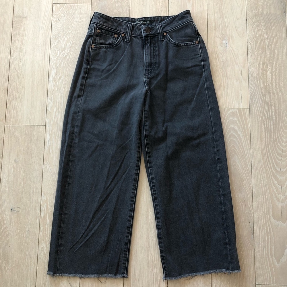 Mavi Wide Leg Cropped Raw Hem Black Jeans Size 24